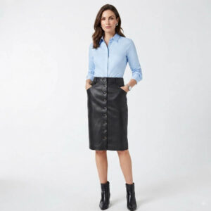Women's Button Front Leather Casual Skirt