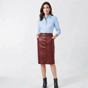 Alternative view of Women's Button Front Leather Casual Skirt