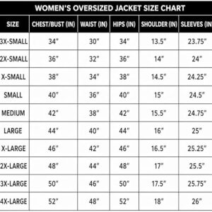 Women's Oversized Bomber Fashion Jacket size chart 1