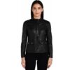 Ladies Black Leather Snap Button Jacket
