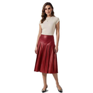 Alternative view of Pleated Genuine Leather Skirt For Women