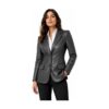 Women's Black Leather Blazer Coat - front view on model