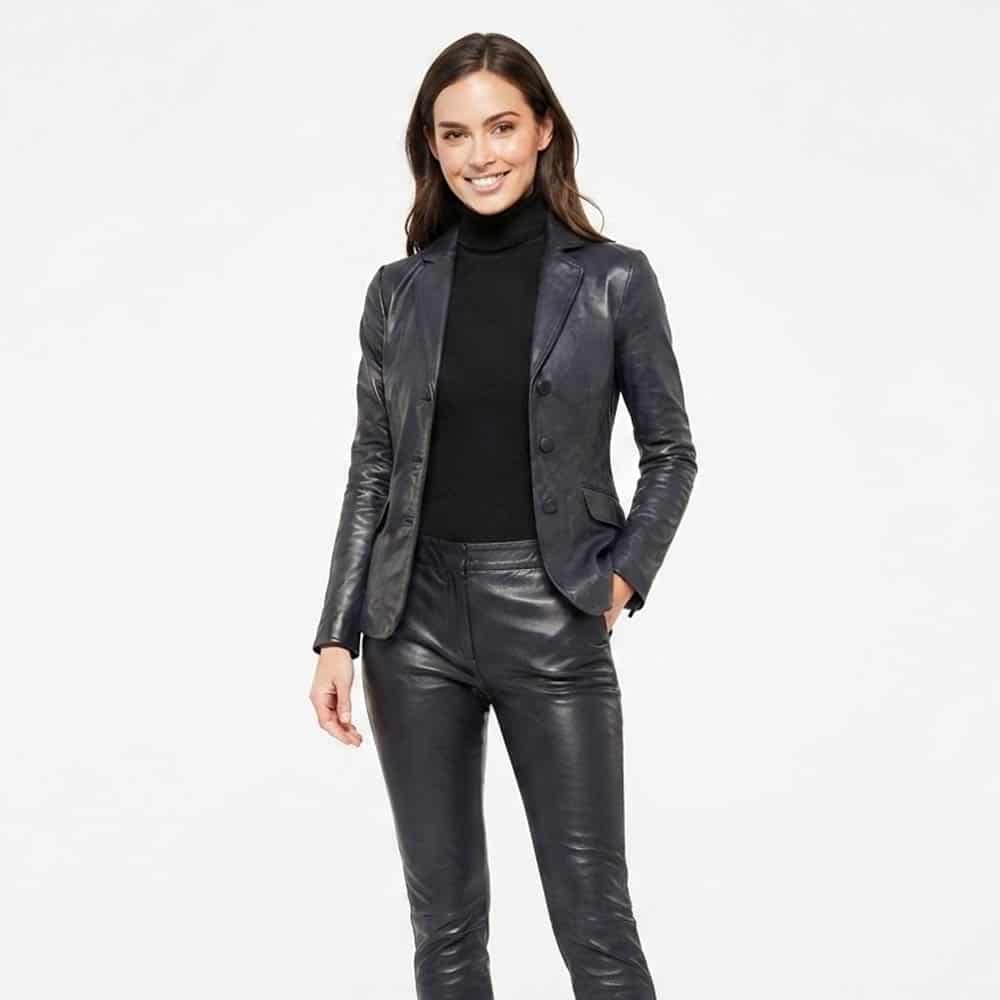 Women's Black Leather Blazer Jacket Women's Black Leather Blazer Jacket