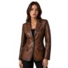 Women's Brown Leather Blazer Coat