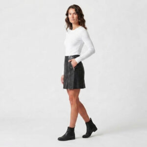 womens double zip leather skirt front side