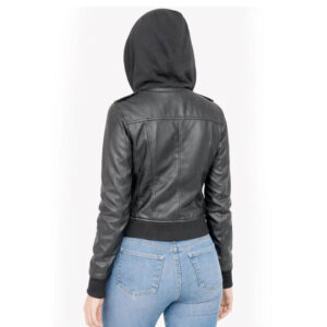 Women's Hooded Leather Jacket womens hooded leather jacket back