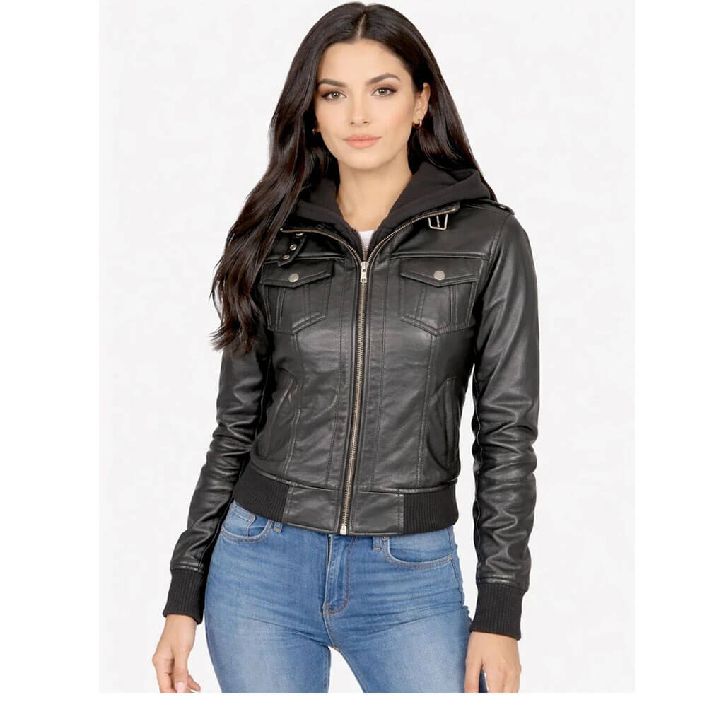 Women's Hooded Leather Jacket Women's Hooded Leather Jacket