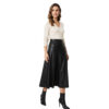 Pleated Genuine Leather Skirt For Women