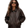 Women's Oversized Brown Leather Jacket