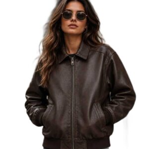 Women's Oversized Brown Leather Jacket