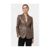 Women's Taupe Brown Leather Blazer Coat - front view on model