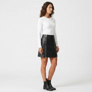 womens zip leather skirt front side