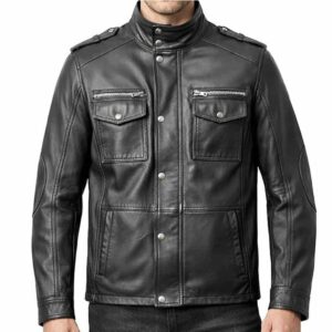 Mens Black Leather Jacket Style Leather Biker Jacket for Men Classic Motorcycle Leather Coat 1