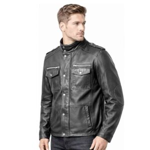 Mens Black Leather Jacket Vintage Cafe Racer Retro Style Leather Biker Jacket for Men Classic Motorcycle Leather Coat 1