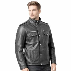 Mens Black Leather Jacket Vintage Cafe Style Leather Biker Jacket for Men Classic Motorcycle Leather Coat 1