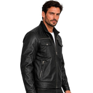 Mens Genuine Leather Jacket – Vintage Cafe Racer Slim Fit Black Leather Jacket – Mens Real Leather Motorcycle Jacket