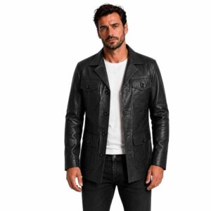 Men's Leather Safari Jacket Genuine Leather Car Coat Mens Real Leather Jacket Length Safari Car Blazer Style Genuine Lambskin Leather Jacket