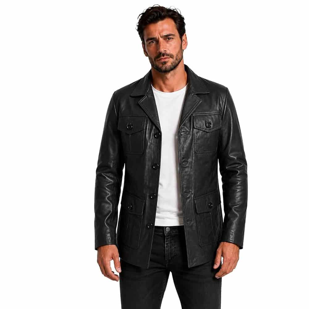 Men's Leather Safari Jacket Genuine Leather Car Coat Men's Leather Safari Jacket Genuine Leather Car Coat - Image 2