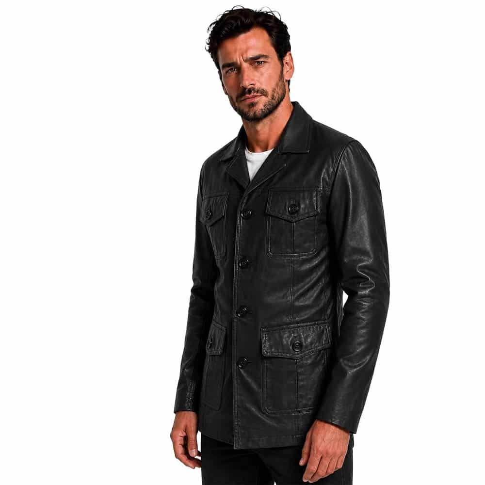 Men's Leather Safari Jacket Genuine Leather Car Coat Men's Leather Safari Jacket Genuine Leather Car Coat - Image 5
