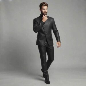 Mens Slim Fit Leather Collar Blazer Style