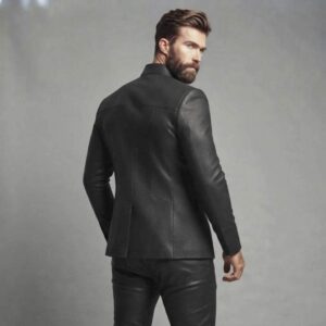 Mens Slim Fit Leather Jacket Blazer Style