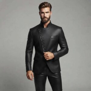 Men's Slim Fit Leather Jacket Collar Blazer Style