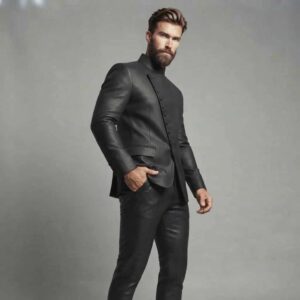 Alternative view of Men's Slim Fit Leather Jacket Collar Blazer Style