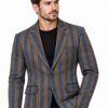 Men's Navy Striped Denim Blazer Coat