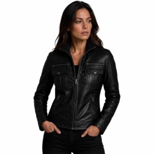 Women's Black Genuine Leather Biker Jacket