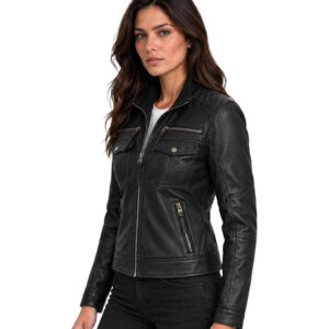 Womens Biker Style Genuine Leather Jacket Womens Black Genuine Leather Jacket Women Classic Biker Fashion Slim Fit Motorcycle Coat Ladies Real Leather Soft Lambskin Leather Jacket