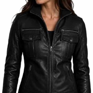 Women's Black Genuine Leather Biker Jacket Womens Black Genuine Leather Jacket Women Classic Biker Fashion Slim Fit Style Motorcycle Coat Ladies Leather Jacket 1