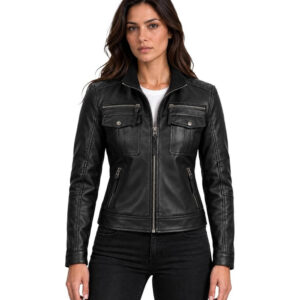 Womens Biker Style Genuine Leather Jacket