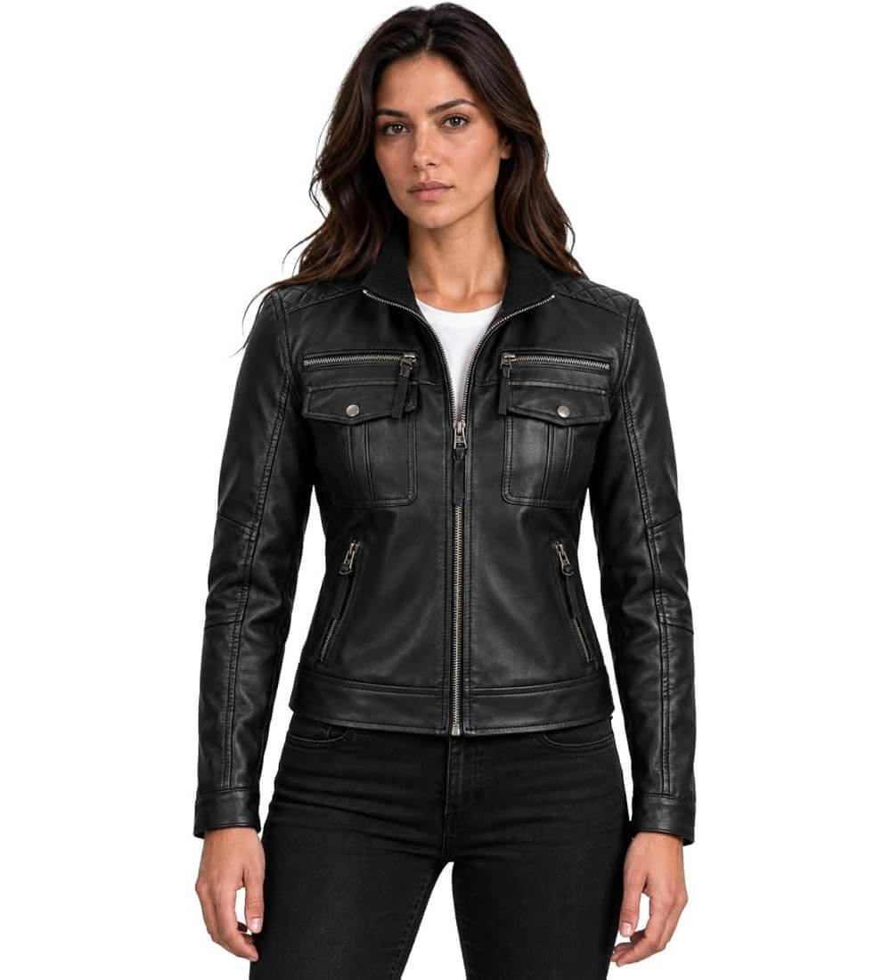 Womens Biker Style Genuine Leather Jacket Womens Biker Style Genuine Leather Jacket