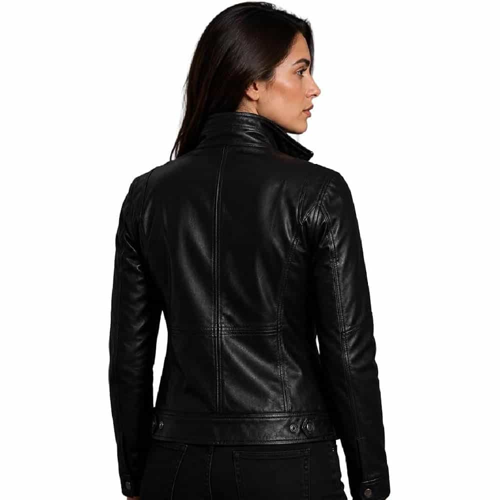 Women's Black Genuine Leather Biker Jacket Women's Black Genuine Leather Biker Jacket - Image 6