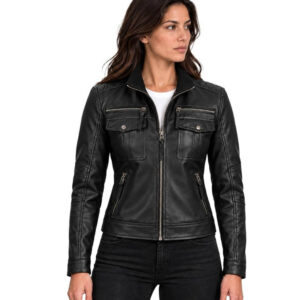 Womens Biker Style Genuine Leather Jacket Womens Black Genuine Leather Jacket Women Classic Biker Fashion Slim Style Motorcycle Coat Ladies Real Leather Soft Lambskin Leather Jacket