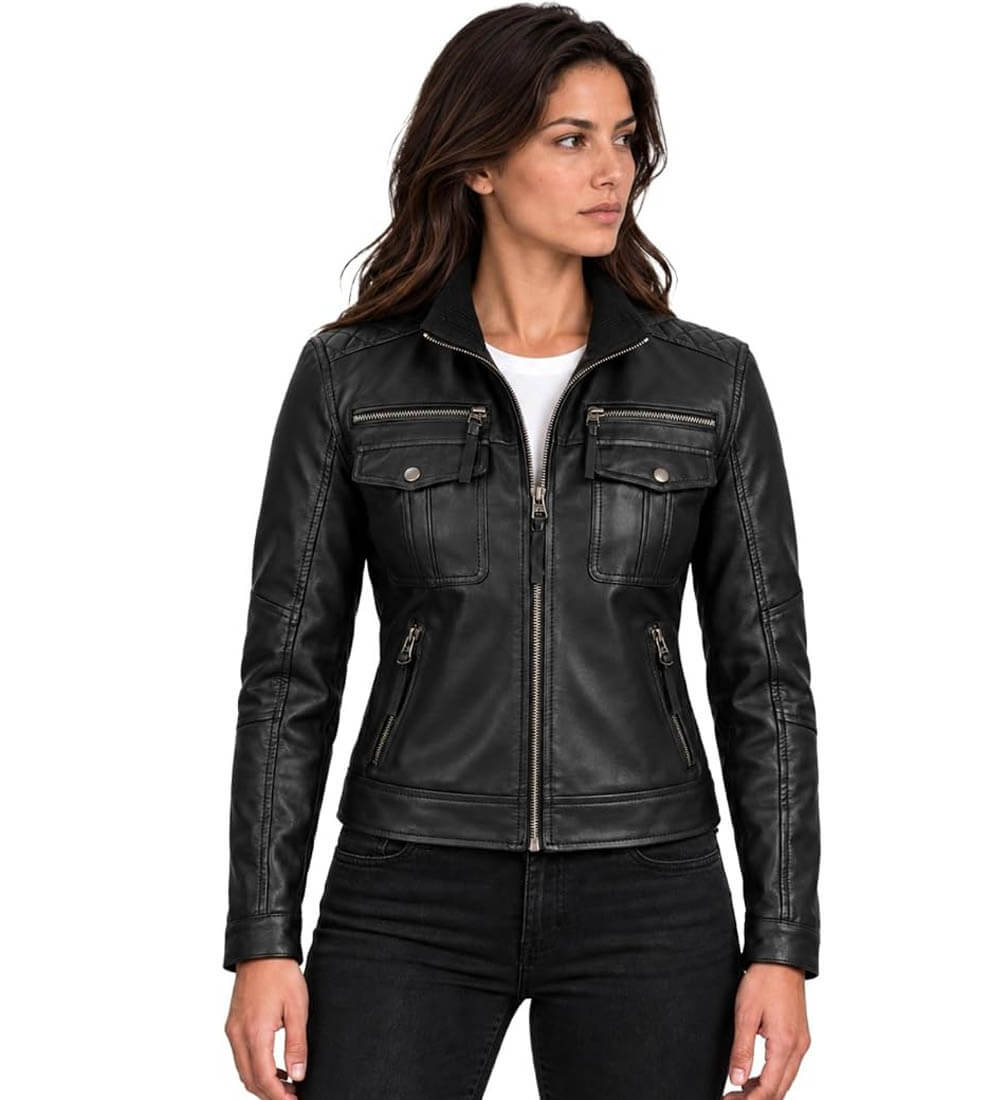 Womens Biker Style Genuine Leather Jacket Womens Biker Style Genuine Leather Jacket - Image 5