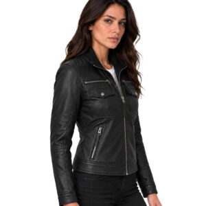 Alternative view of Womens Biker Style Genuine Leather Jacket
