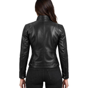 Womens Biker Style Genuine Leather Jacket Womens Black Genuine Leather Jacket Women Classic Biker Fashion Slim Style Motorcycle Real Leather Soft Lambskin Leather Jacket