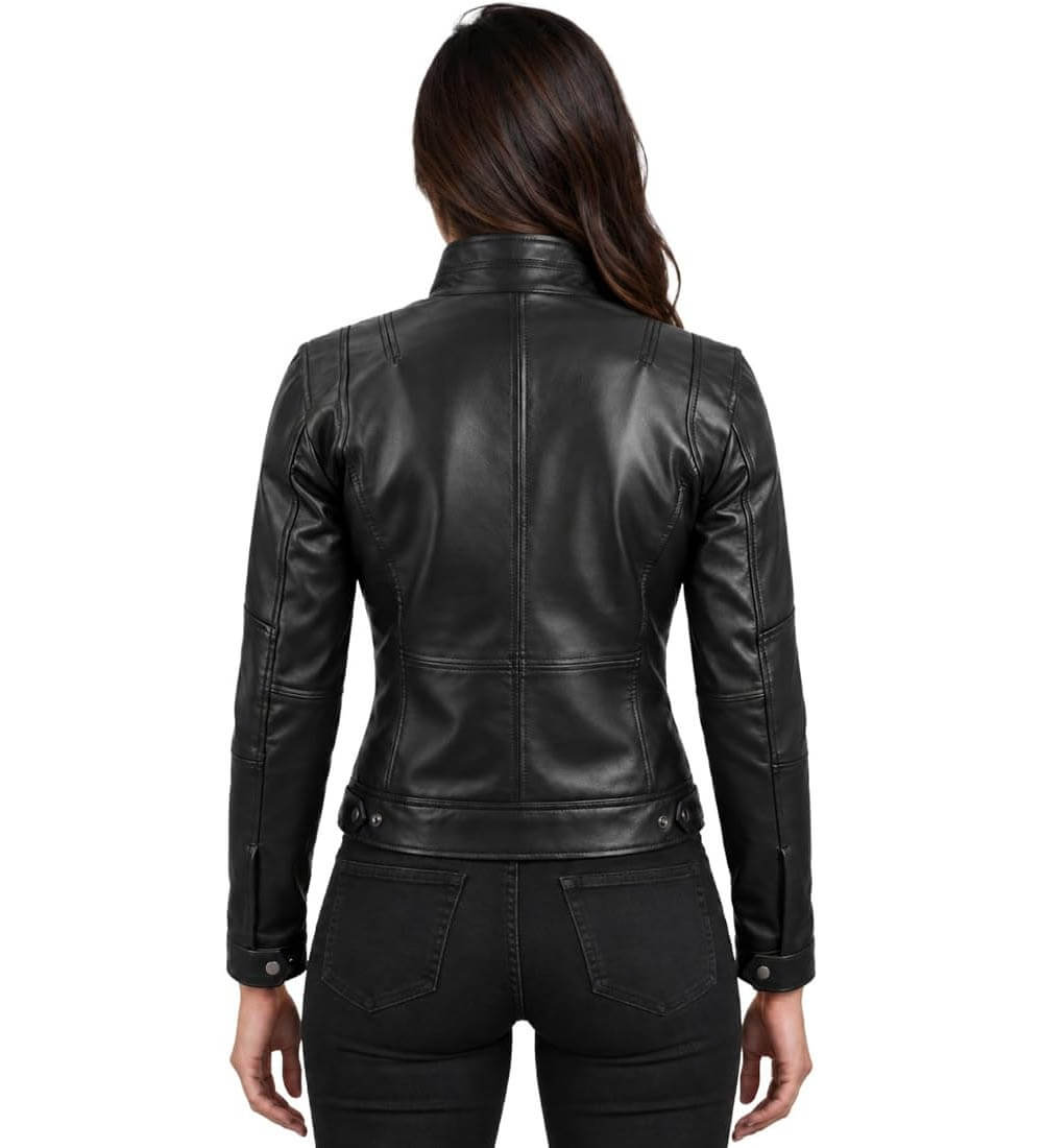 Womens Biker Style Genuine Leather Jacket Womens Biker Style Genuine Leather Jacket - Image 4