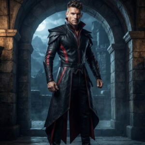 Men's Gothic Fantasy Warrior Leather Trench Coat othic Leather Armor Costume – Handmade Dark Fantasy Warrior Outfit for LARP Halloween Cosplay