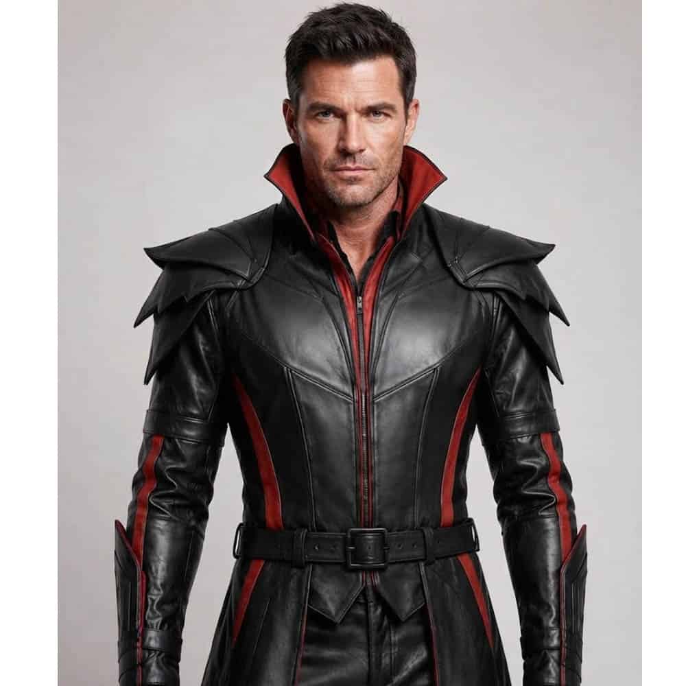 Men's Gothic Fantasy Warrior Leather Trench Coat Men's Gothic Fantasy Warrior Leather Trench Coat - Image 3
