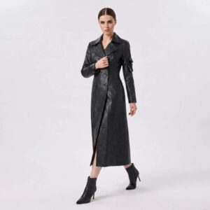 Women's Black Leather Long Maxi Coat womens new leather coat