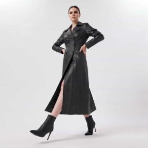 Women's Black Leather Long Maxi Coat womens new leather coat new jacket wear