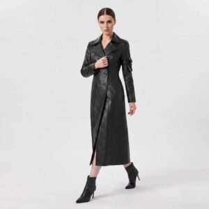 Women's Black Leather Long Maxi Coat