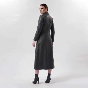Women's Black Leather Long Maxi Coat womens new leather coat new jacket wear helow back side
