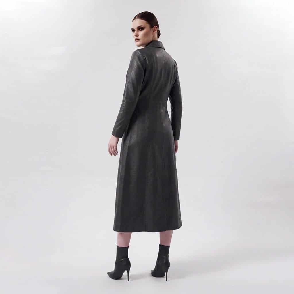 Women's Black Leather Long Maxi Coat Women's Black Leather Long Maxi Coat - Image 6