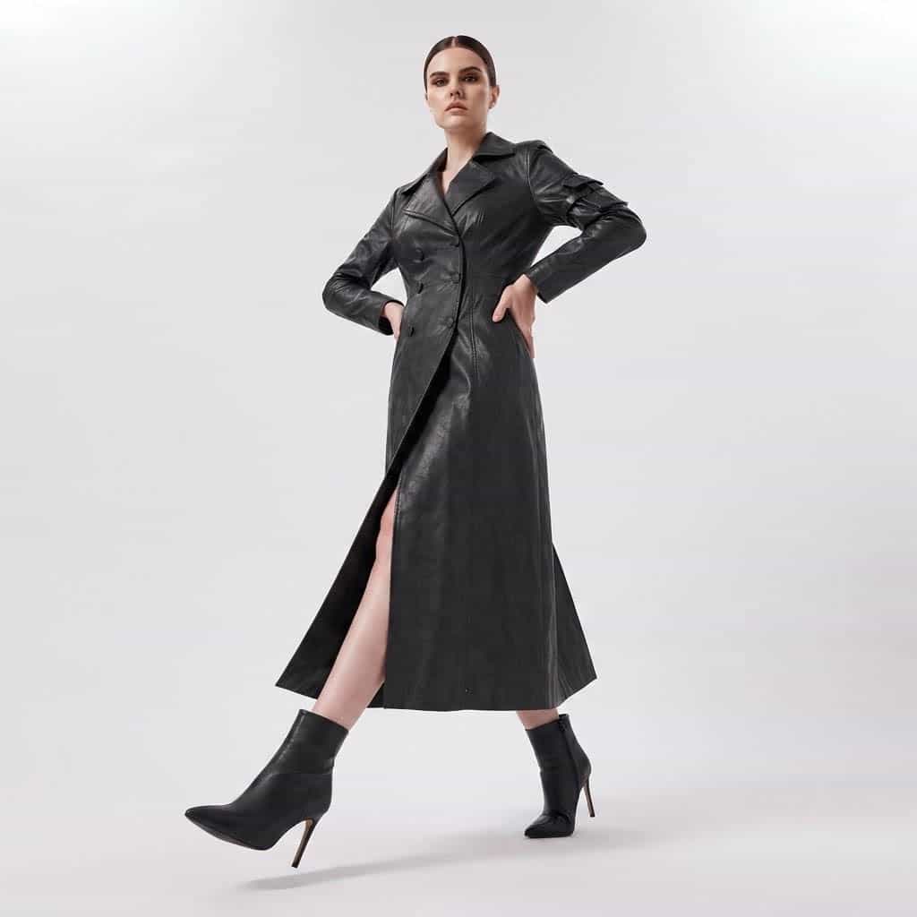 Women's Black Leather Long Maxi Coat Women's Black Leather Long Maxi Coat - Image 4