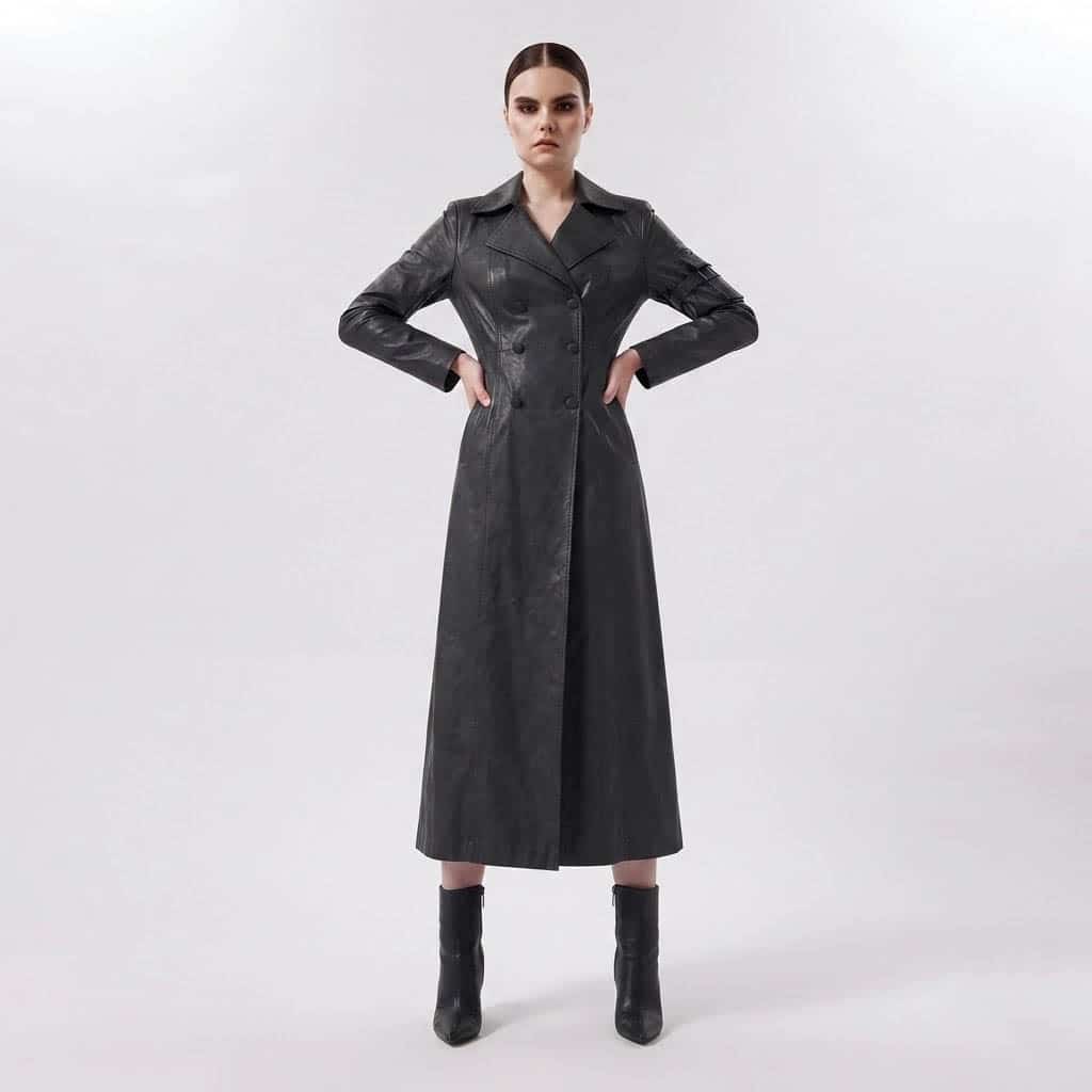 Women's Black Leather Long Maxi Coat Women's Black Leather Long Maxi Coat - Image 2