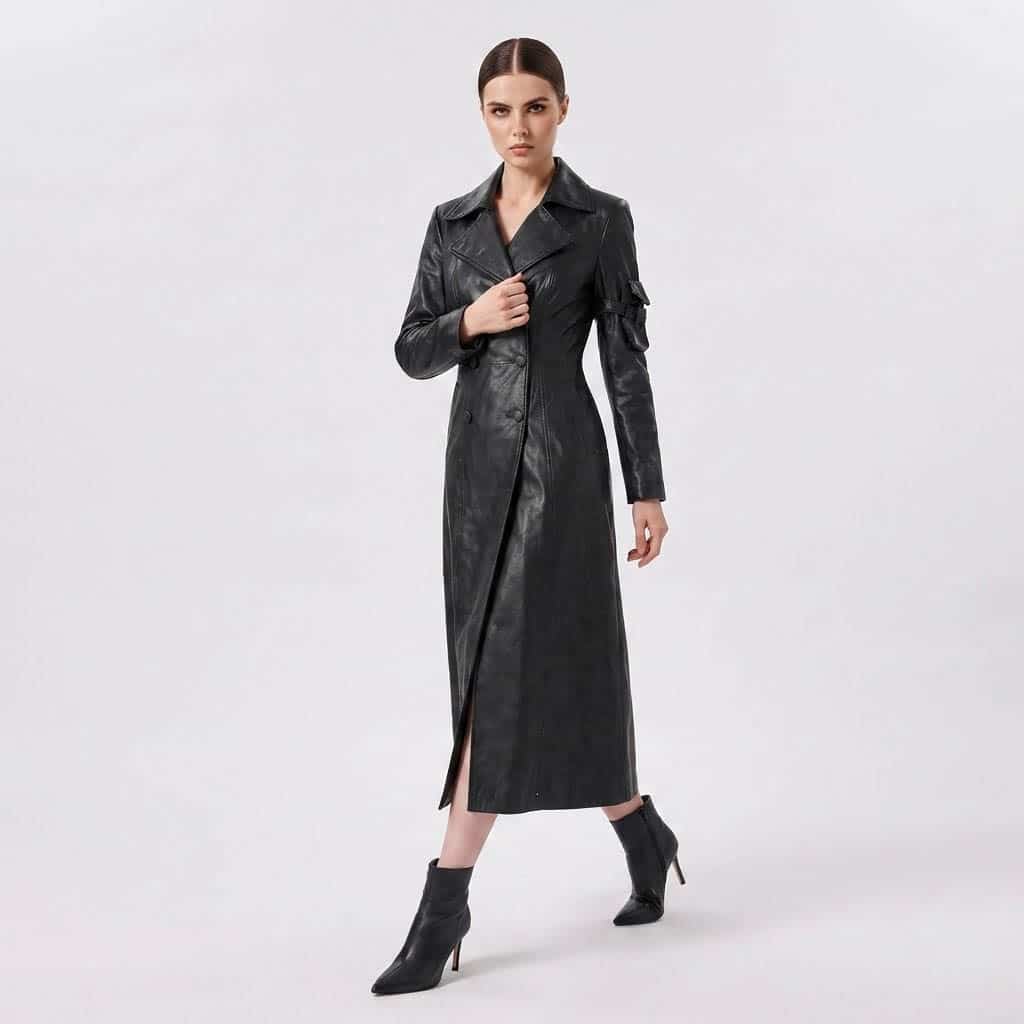 Women's Black Leather Long Maxi Coat Women's Black Leather Long Maxi Coat - Image 3